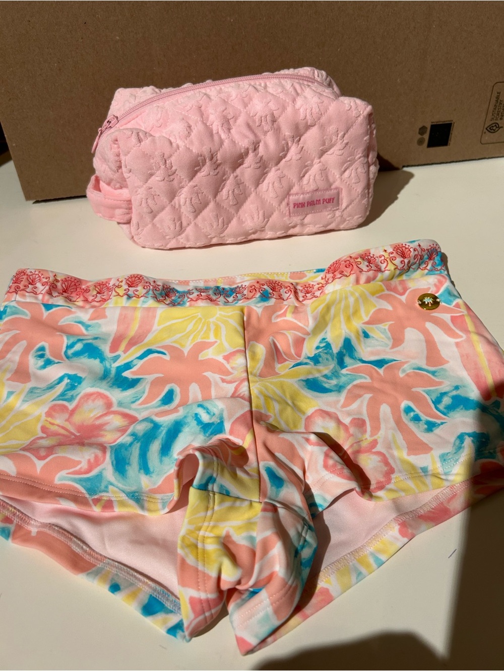 Pink Palm Puff Mira Short in Sherbet Swirl
